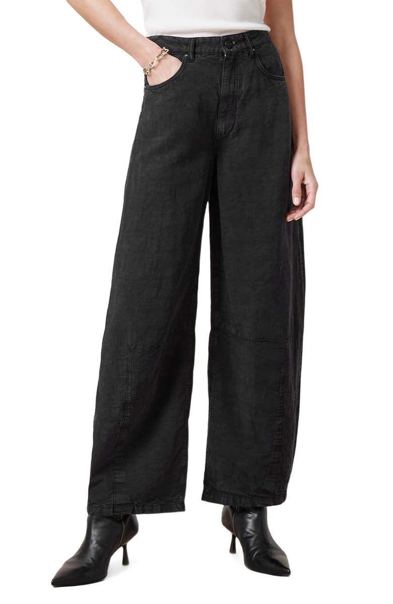 AllSaints Jett Barrel Leg Trousers, Main, color,