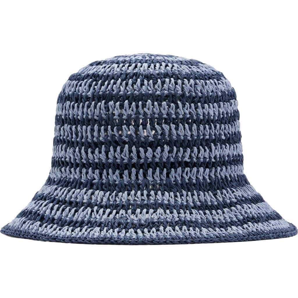 MANGO Paper Straw Crochet Bucket Hat in Blue at Nordstrom