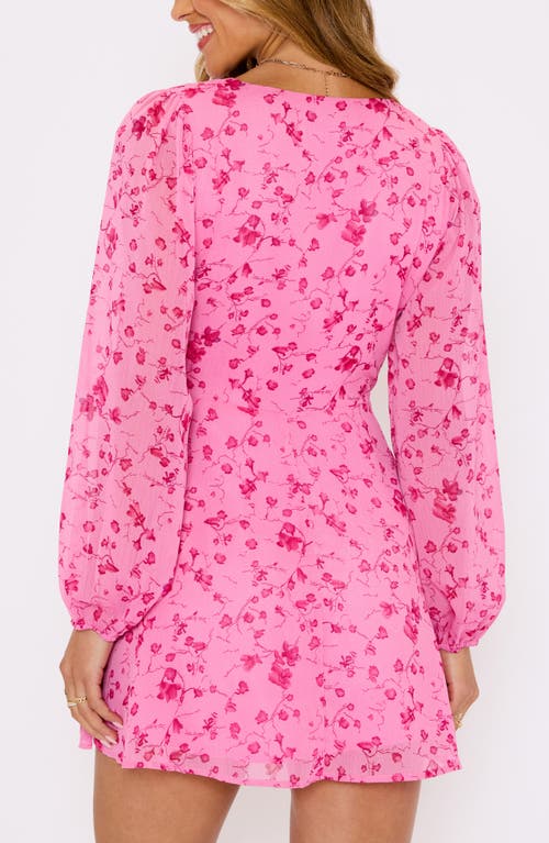 Vici Collection Lily Floral Long Sleeve Wrap Front Minidress In Pink
