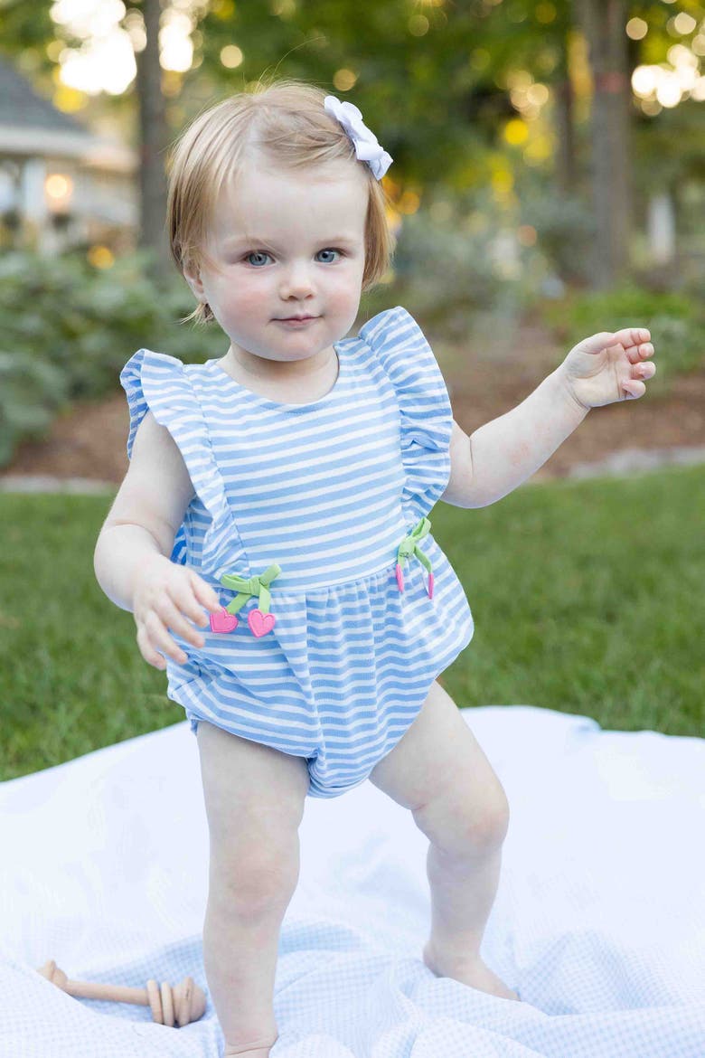Stripe Knit Romper With Heart Cherries, Alternate, color, Blue/White