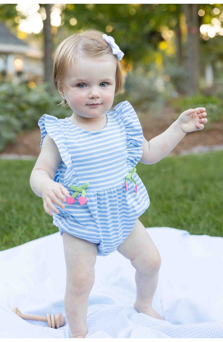Florence Eiseman Stripe Knit Romper With Heart Cherries, Alternate, color, Blue/White