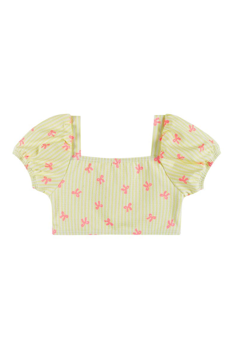 Kids' Puff Sleeve Two-Piece Swimsuit & Headband Set, Alternate, color, YELLOW STRIPE