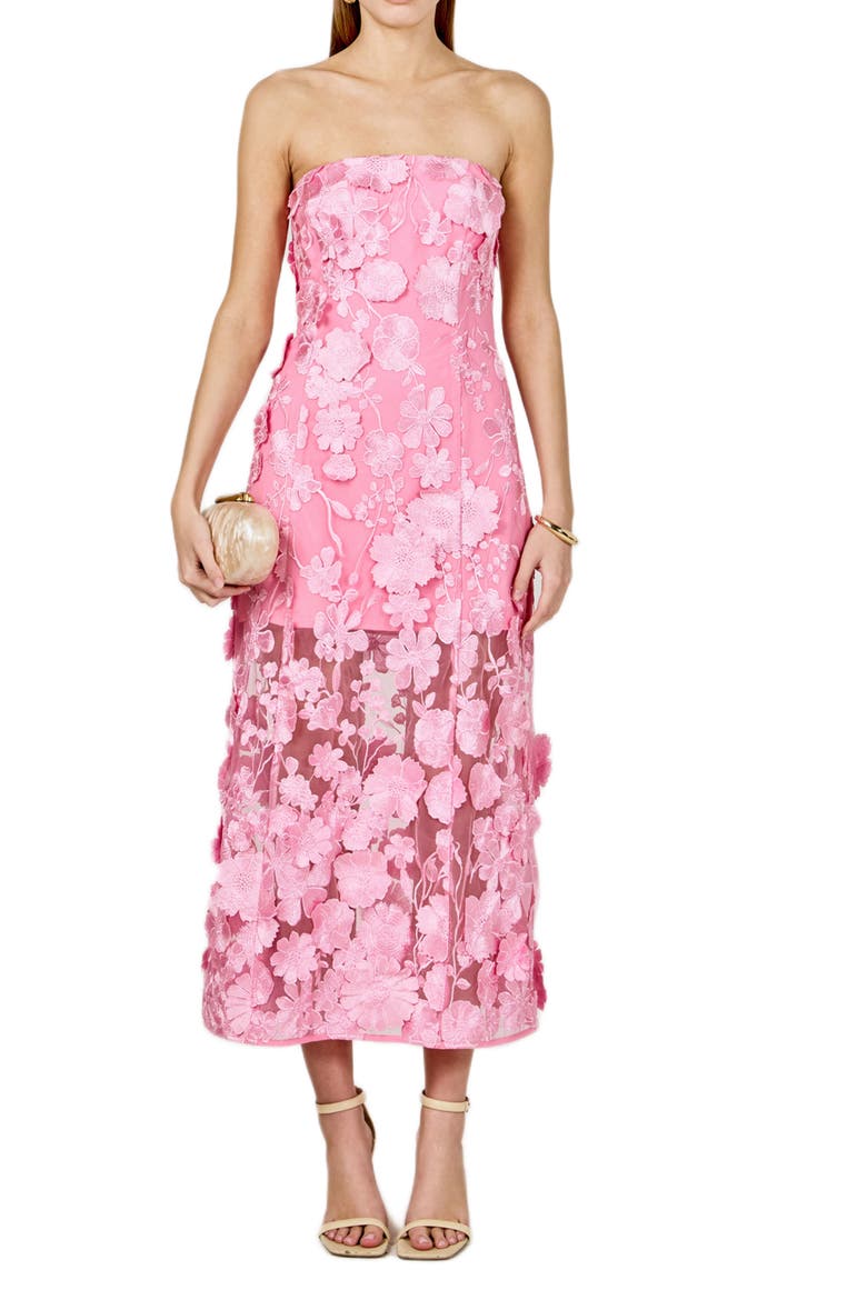 Floral Embroidery Strapless Dress, Main, color, PEONY PINK