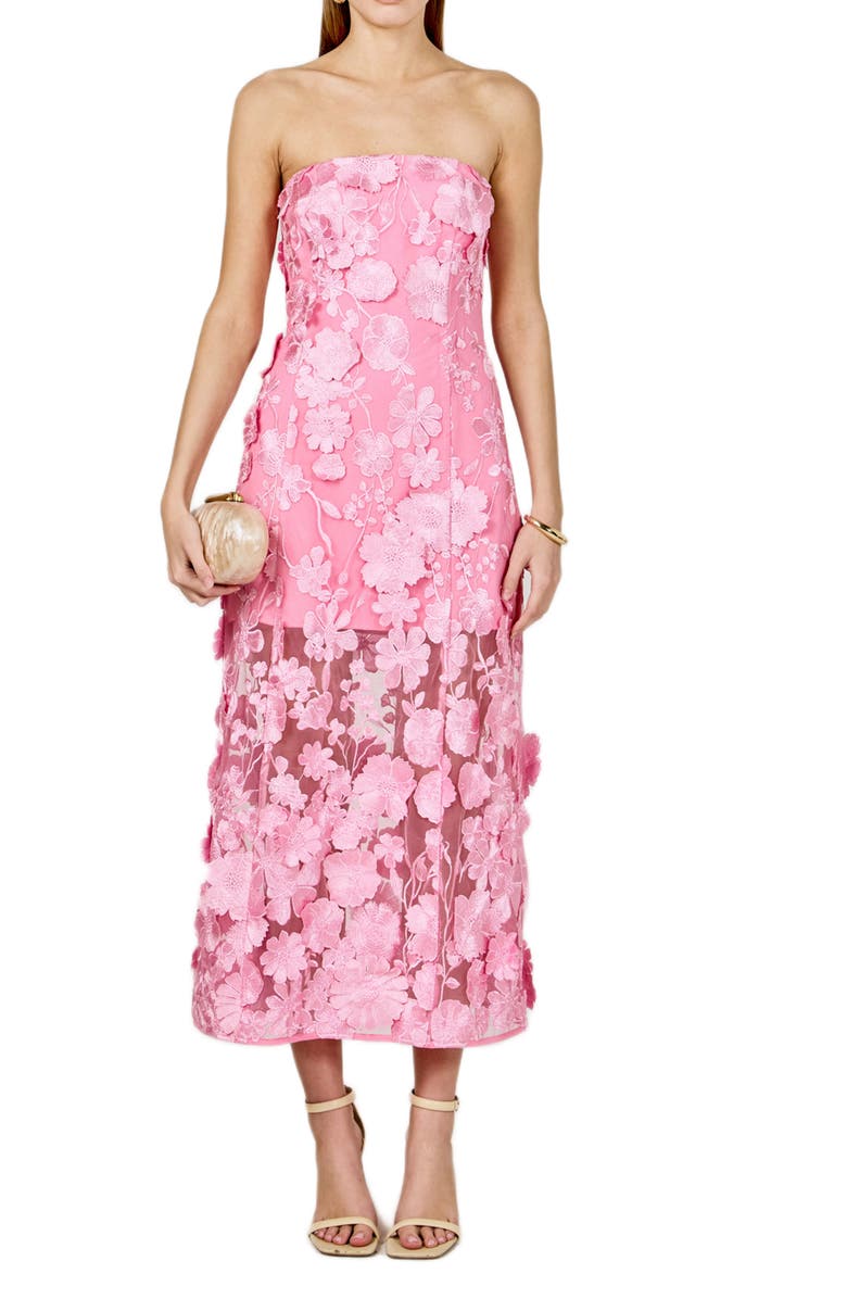 Endless Rose Floral Embroidery Strapless Dress, Main, color, Peony Pink
