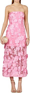 Endless Rose Floral Embroidery Strapless Dress