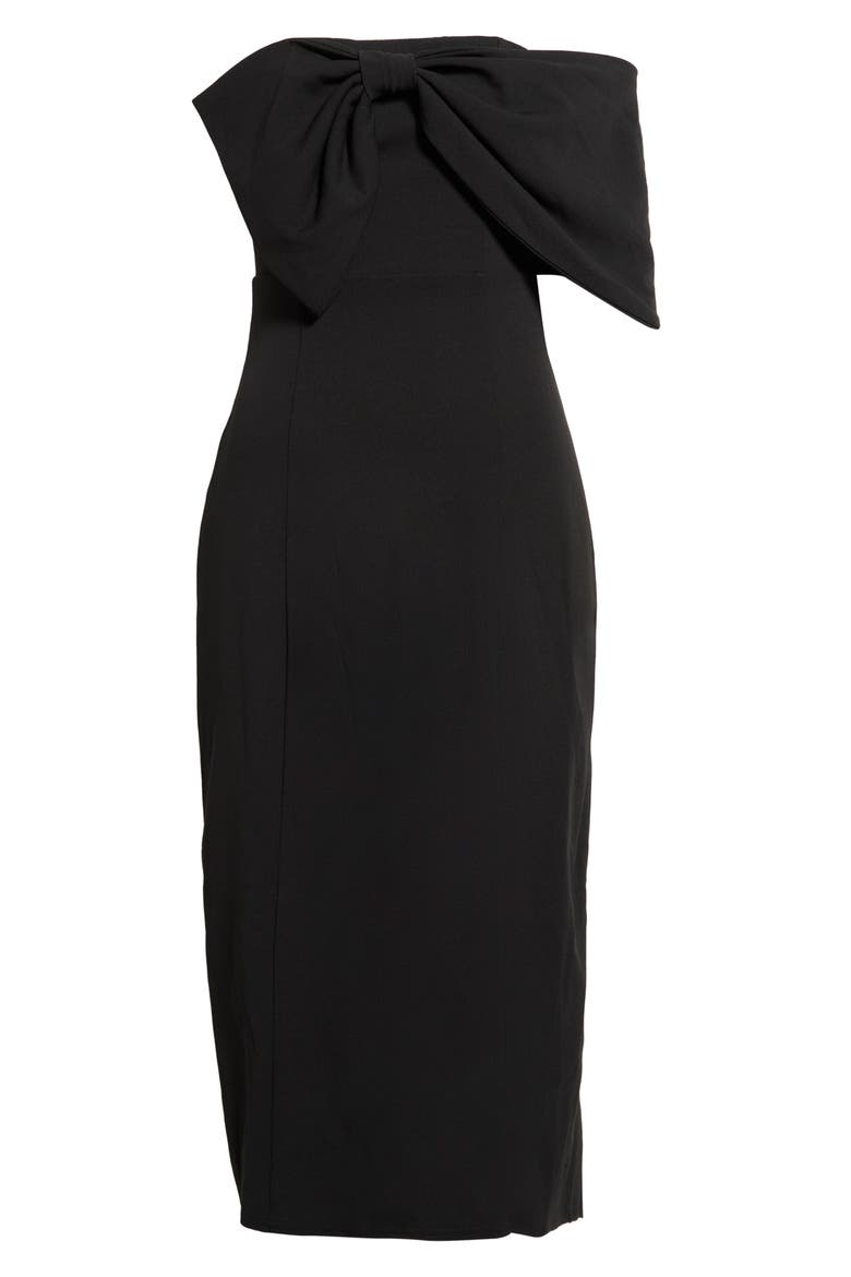Vibiana Bow One-Shoulder Midi Dress, Alternate, color, BLACK