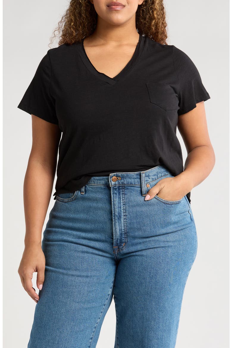 Short Sleeve Cotton & Modal V-Neck Pocket T-Shirt, Main, color, BLACK