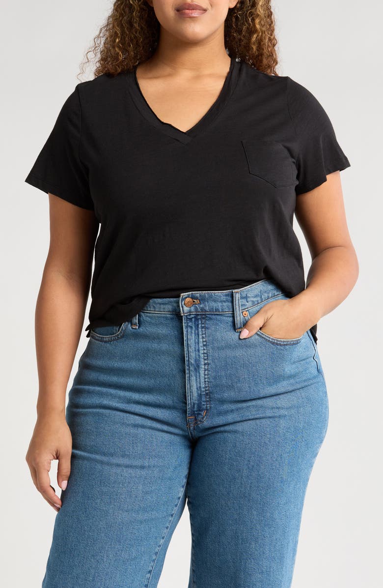 Caslon<sup>®</sup> Short Sleeve Cotton & Modal V-Neck Pocket T-Shirt, Main, color, Black