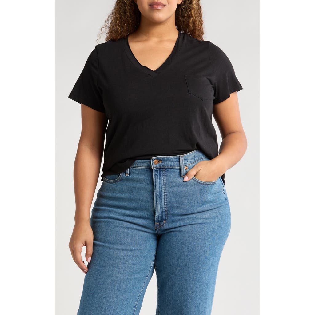Caslonr Caslon(r) Short Sleeve Cotton & Modal V-neck Pocket T-shirt In Black