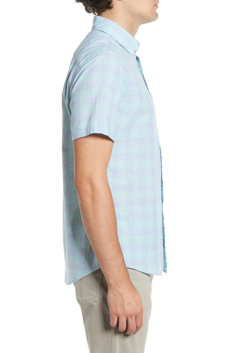 Faherty Regular Fit Check Short Sleeve Stretch Cotton & Linen Button-Up Sport Shirt, Alternate, color,