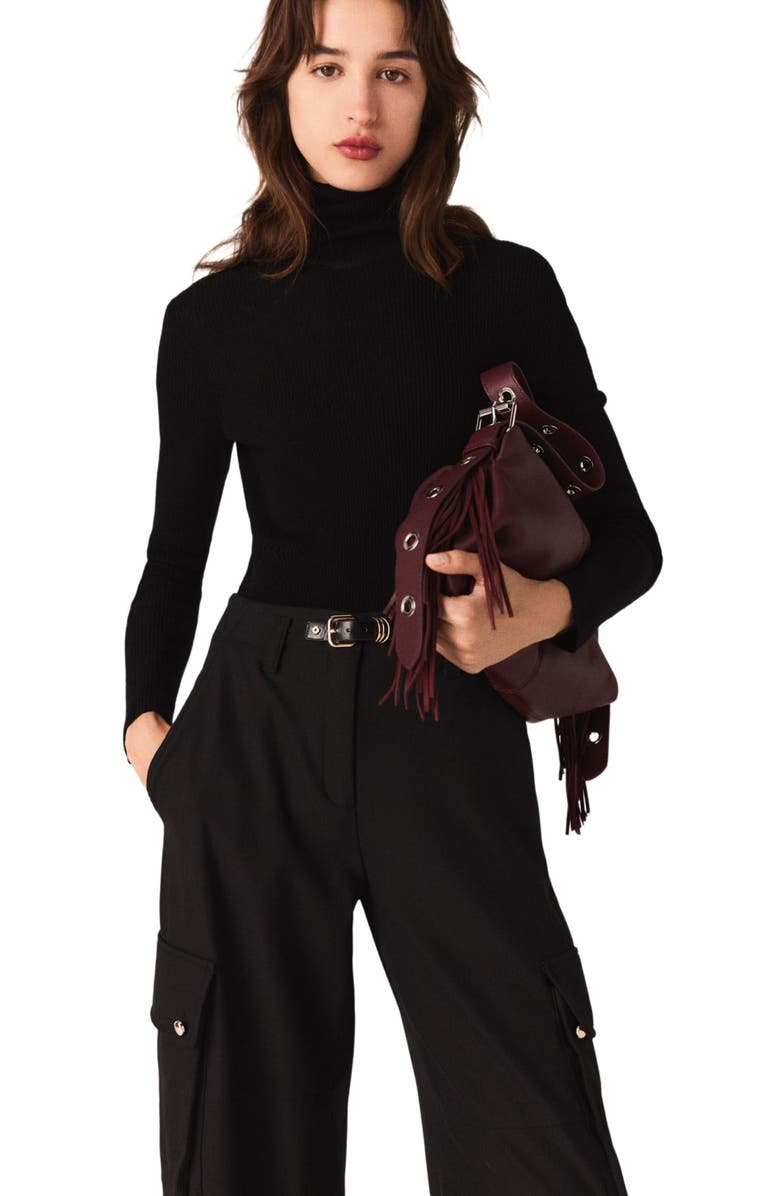 maje Second-skin sweater with a high neck, Main, color, Black