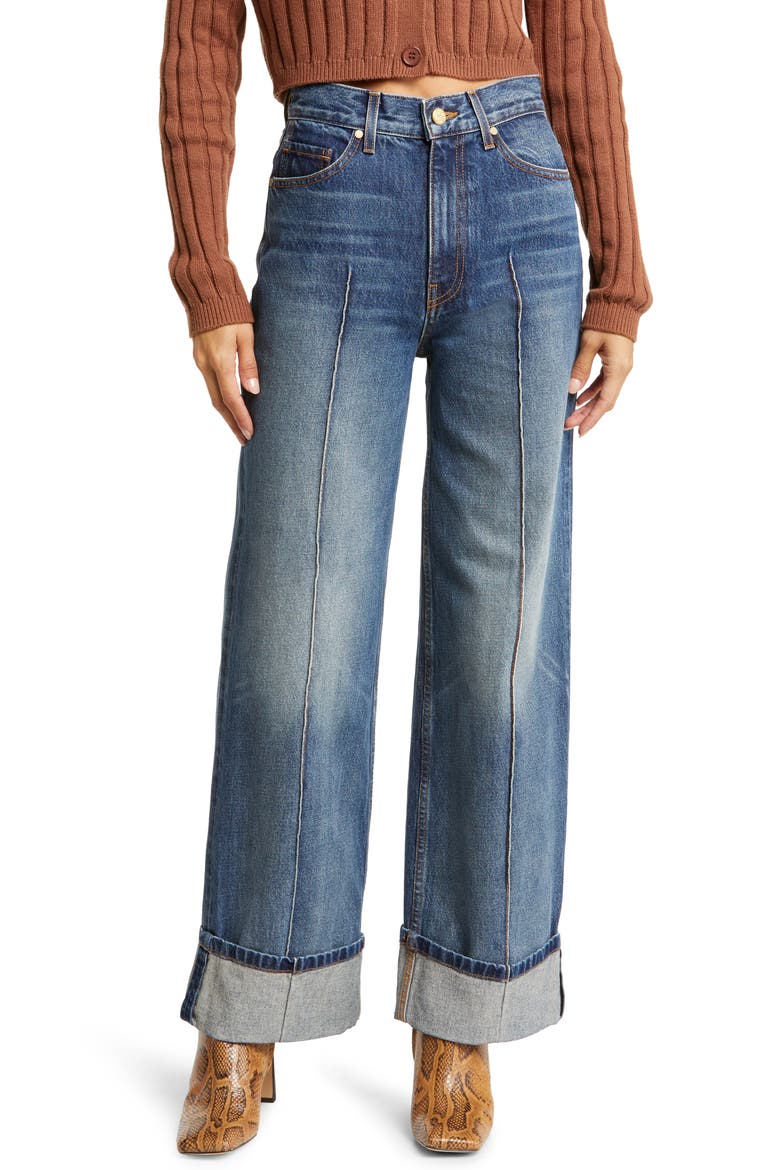 Genevieve Cuff Wide Leg Jeans, Main, color, DANUBE DARK INDIGO WASH