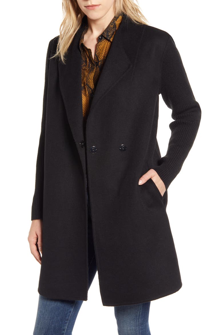 Knit Sleeve Wool Blend Coat, Main, color, OLD BLACK