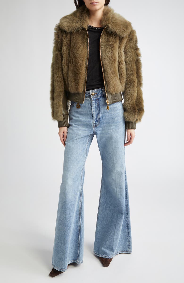 Zimmermann Hypnotic Genuine Shearling Bomber Jacket, Alternate, color, Olive