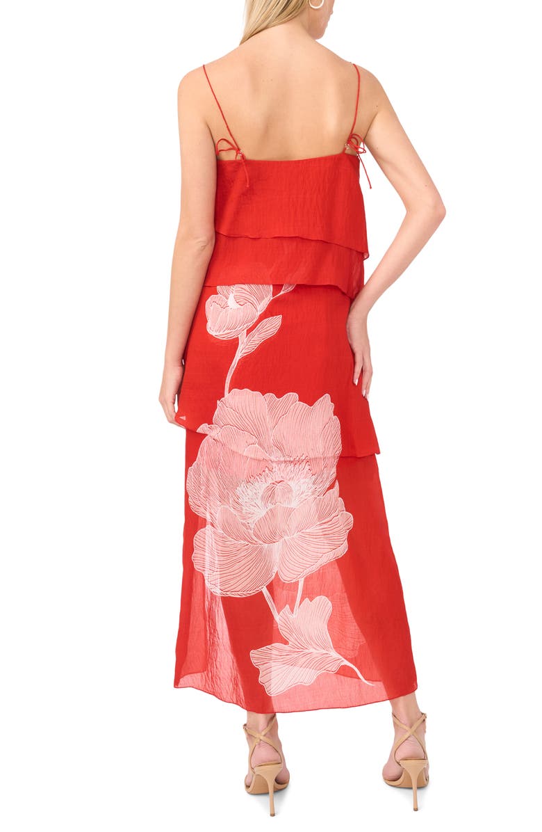 Vince Camuto Floral Tiered Overlay Dress, Alternate, color, Lobster Red
