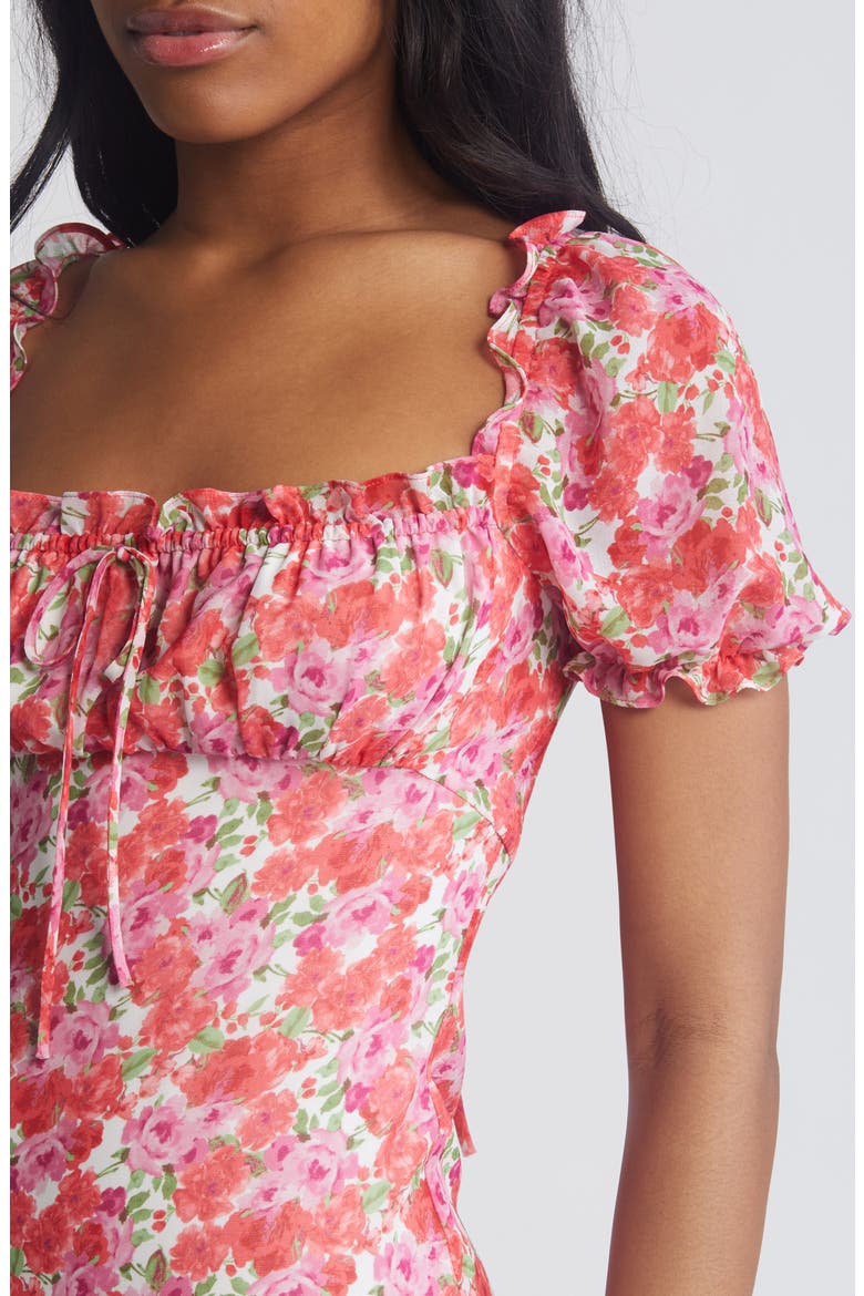 Felicity Floral Print Midi Dress, Alternate, color, RED / PURPLE ROSES