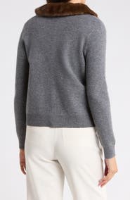 ELIE ELIE TAHARI Faux Fur Collar Cardigan
