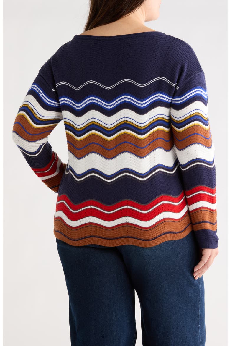 Scalloped Hem Sweater, Alternate, color, NAVY/ BROWN MULTI STRIPE