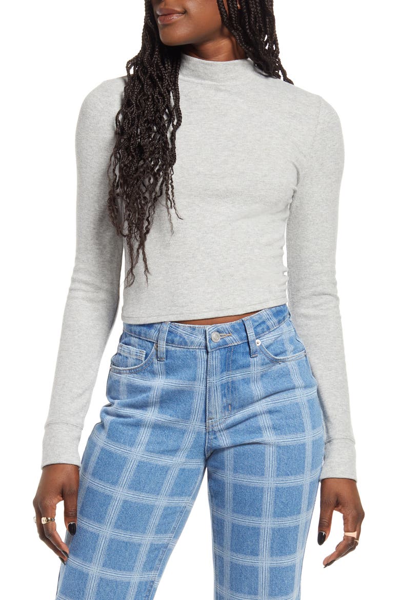 Easy Rib Mock Neck Top, Main, color, GREY HEATHER