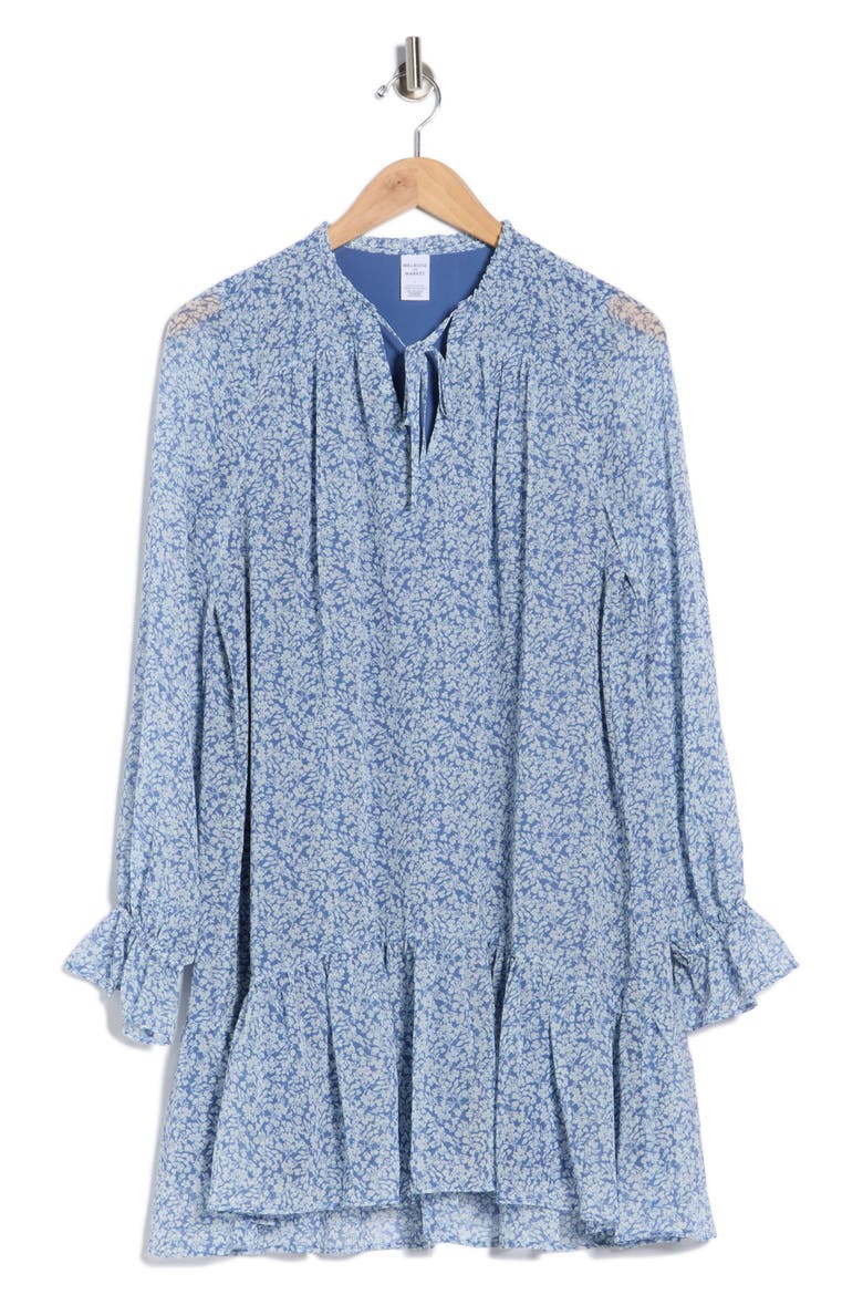 Long Sleeve Chiffon Minidress, Alternate, color, BLUE FRANCES DITSY