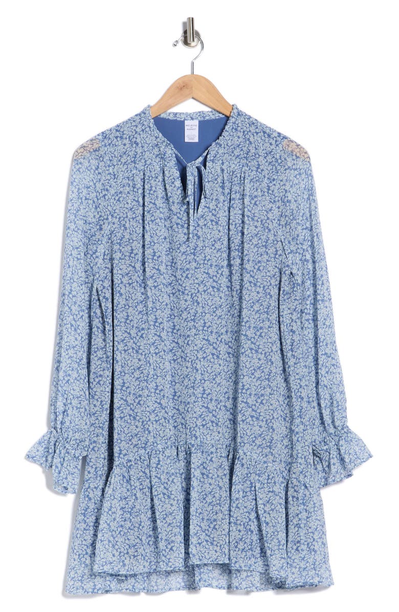 Melrose and Market Long Sleeve Chiffon Minidress, Alternate, color, Blue Frances Ditsy