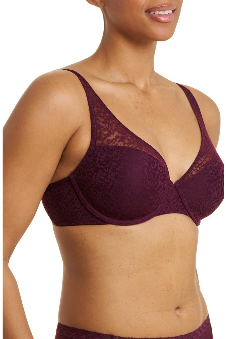 Pretty Smooth Lace Underwire T-Shirt Bra, Alternate, color, Pinot Noir