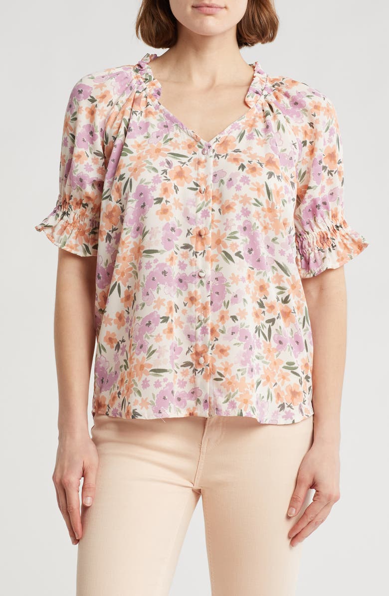 Bobeau Ruffle Button-Up Top, Main, color,