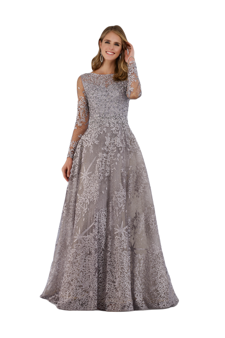 Long Sleeves Ballgown Fully Embellished, Main, color, Stone