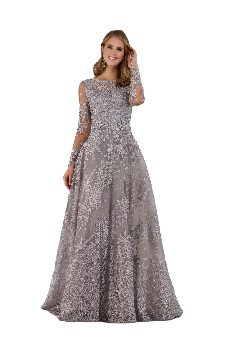 LARA New York Long Sleeves Ballgown Fully Embellished, Main, color, Stone