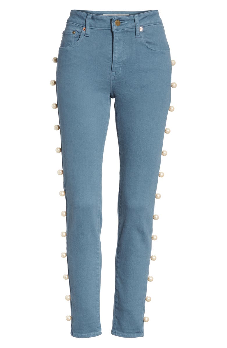 Tu es mon Trésor Imitation Pearl Embellished Jeans, Alternate, color, 