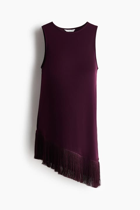 Mama Asymmetric Fringe-trimmed Top