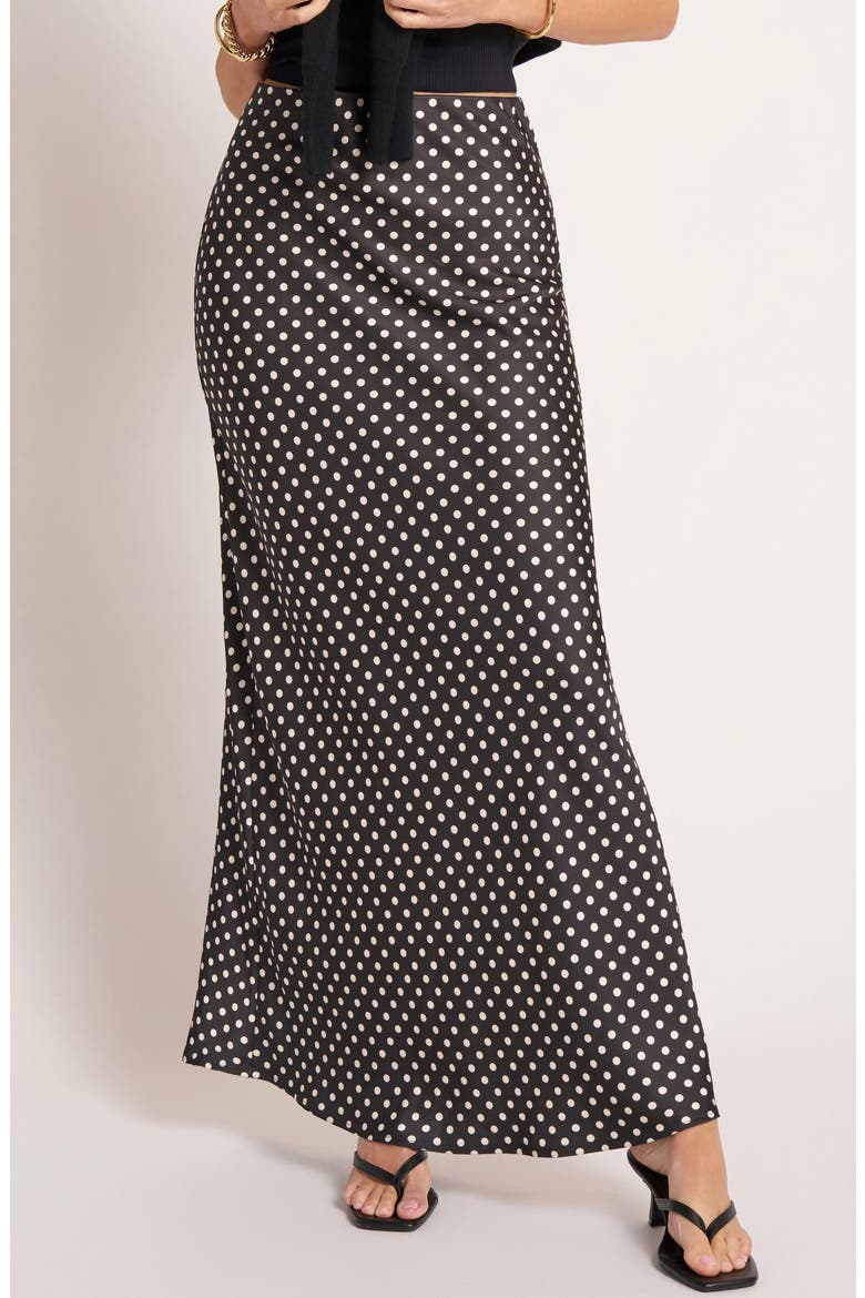 Polka Dot Bias Cut Maxi Skirt, Main, color, BLACK/ IVORY