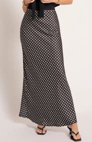 matty m. Polka Dot Bias Cut Maxi Skirt