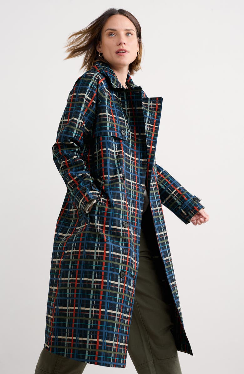 Seasalt Cornwall Penweathers Check Waterproof Organic Cotton Trench Coat, Alternate, color, Sketched Check Maritime