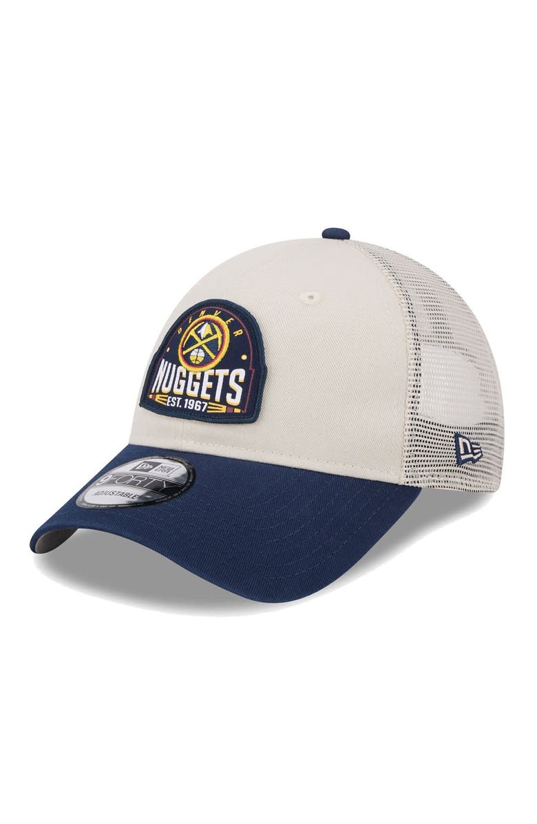 New Era Men's New Era Khaki/Navy Denver Nuggets Throwback Patch Trucker 9FORTY Adjustable Hat, Main, color, 