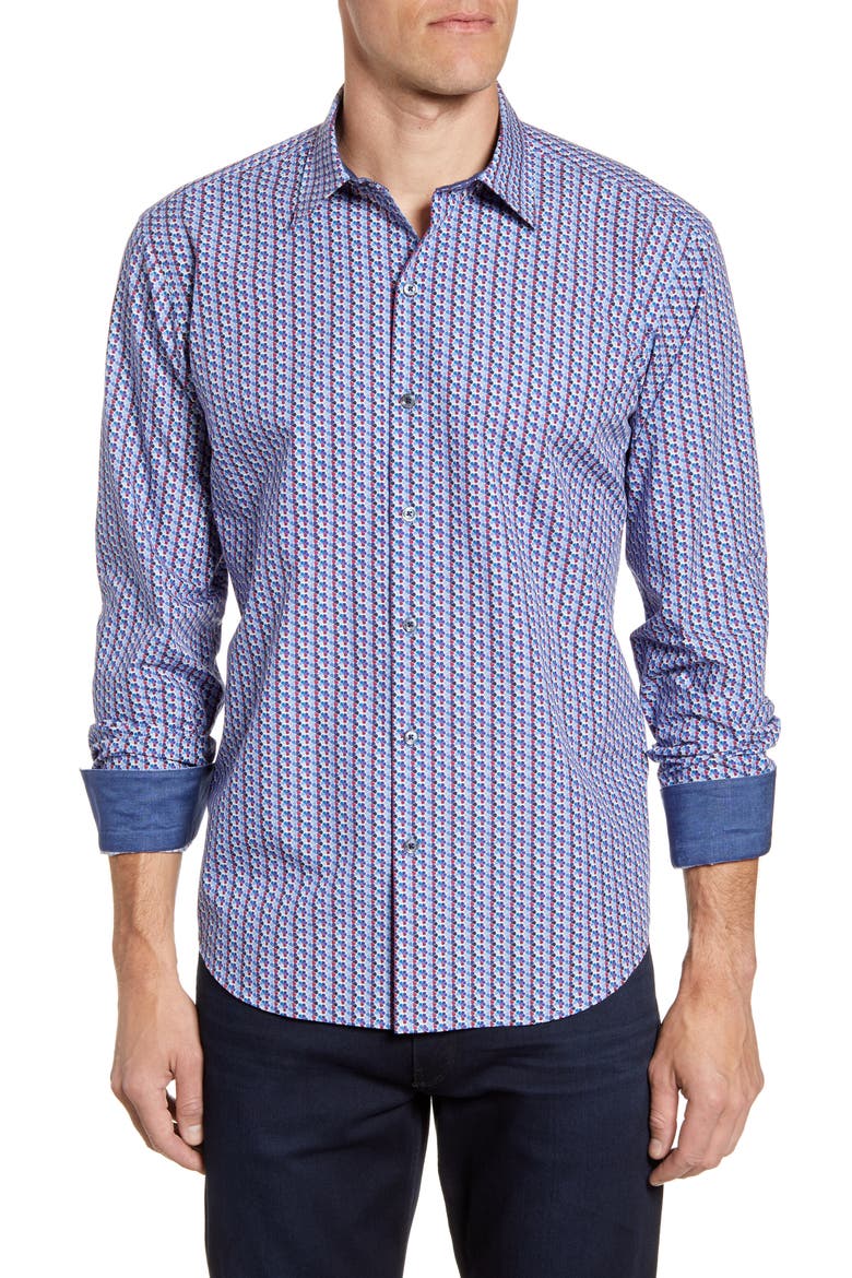 Shaped Fit Button-Up Sport Shirt, Main, color, CLASSIC BLUE