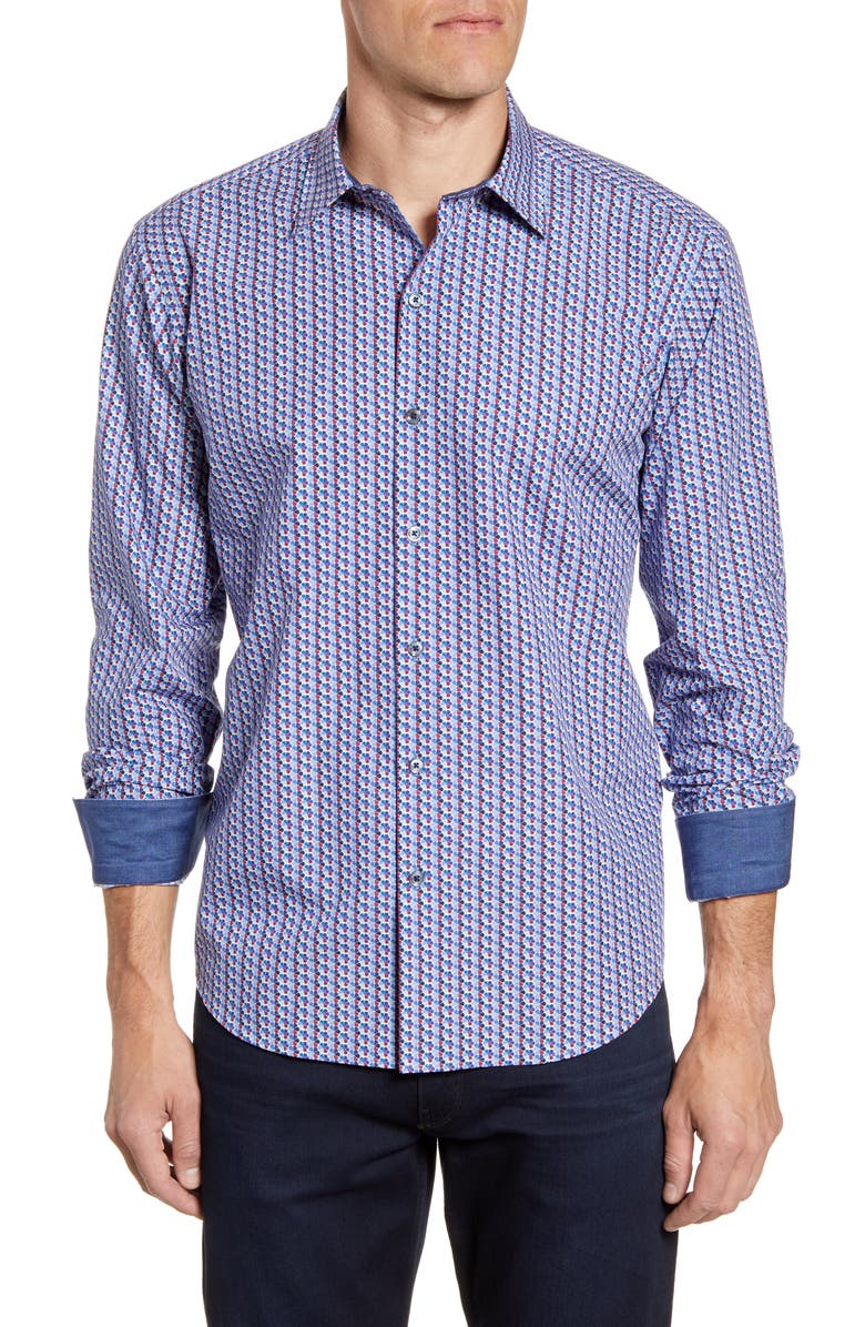 Bugatchi Shaped Fit Button-Up Sport Shirt, Main, color,