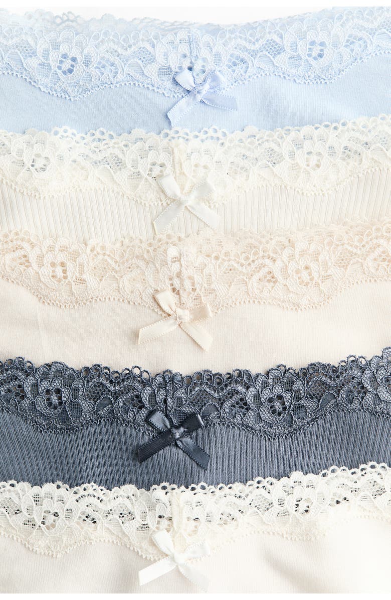 H&M 5-pack cotton and lace brazilian briefs, Alternate, color, Dusty Blue/Cream