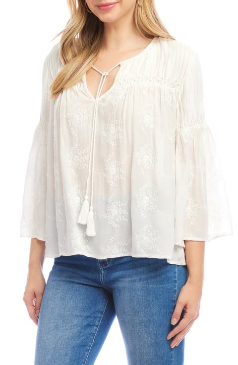 Embroidered Flare Sleeve Peasant Top