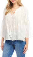Karen Kane Embroidered Flare Sleeve Peasant Top