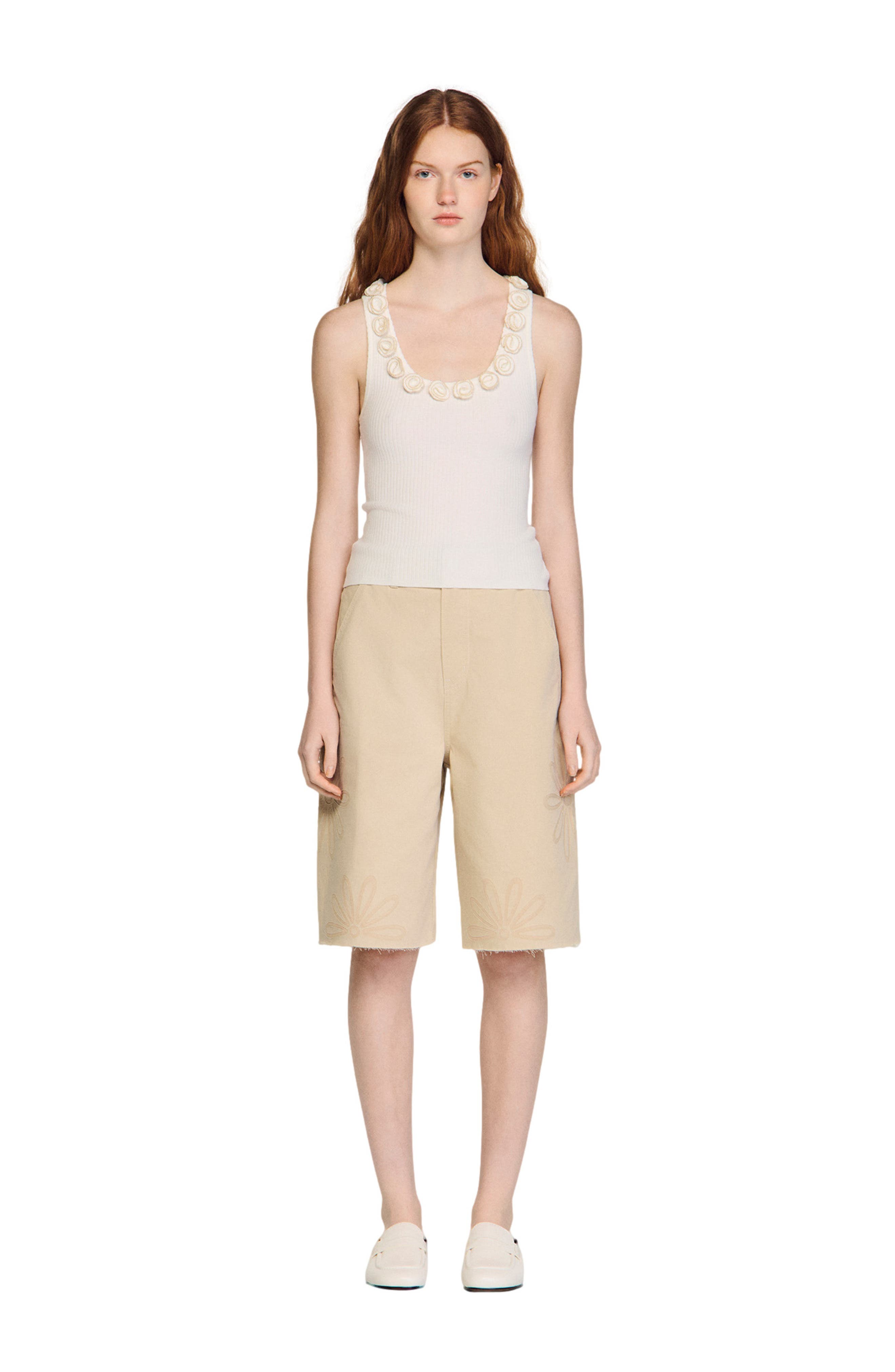 Ribbed sweater with beaded roses - image 2