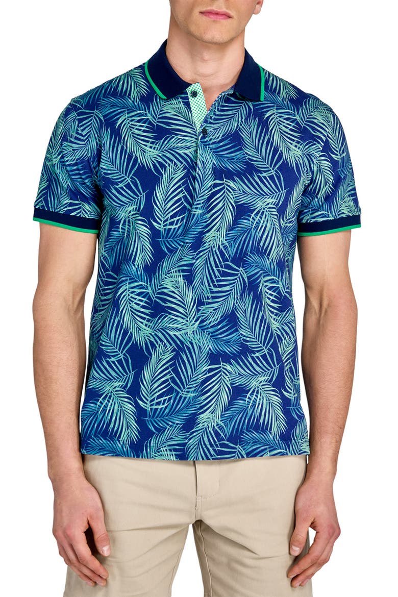 Slim Fit Floral Cotton Stretch Pique Polo, Main, color, NAVY/GREEN