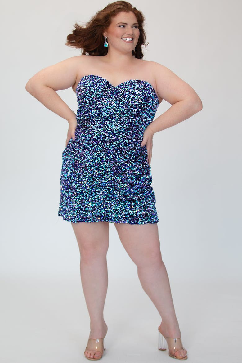 Sequin Strapless Plus-size Corset Mini Party Dress, Alternate, color, Galaxy