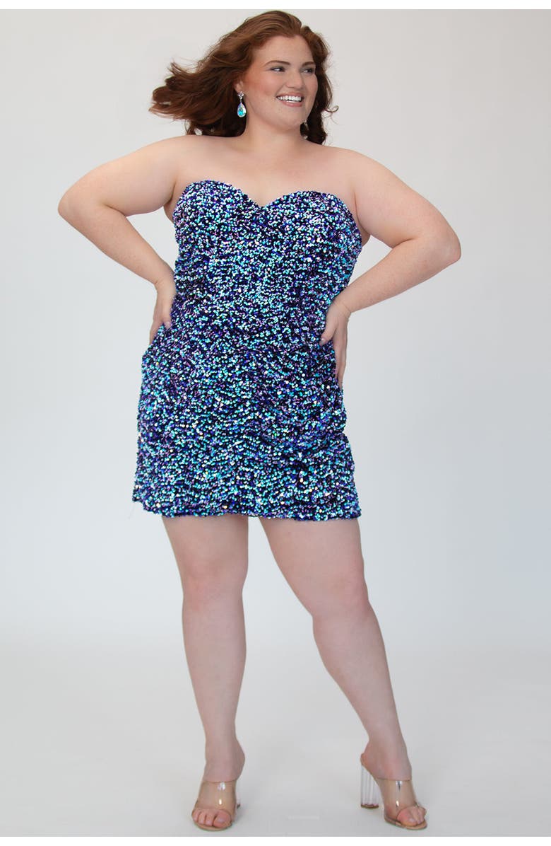 Sydney's Closet Sequin Strapless Plus-size Corset Mini Party Dress, Alternate, color, Galaxy