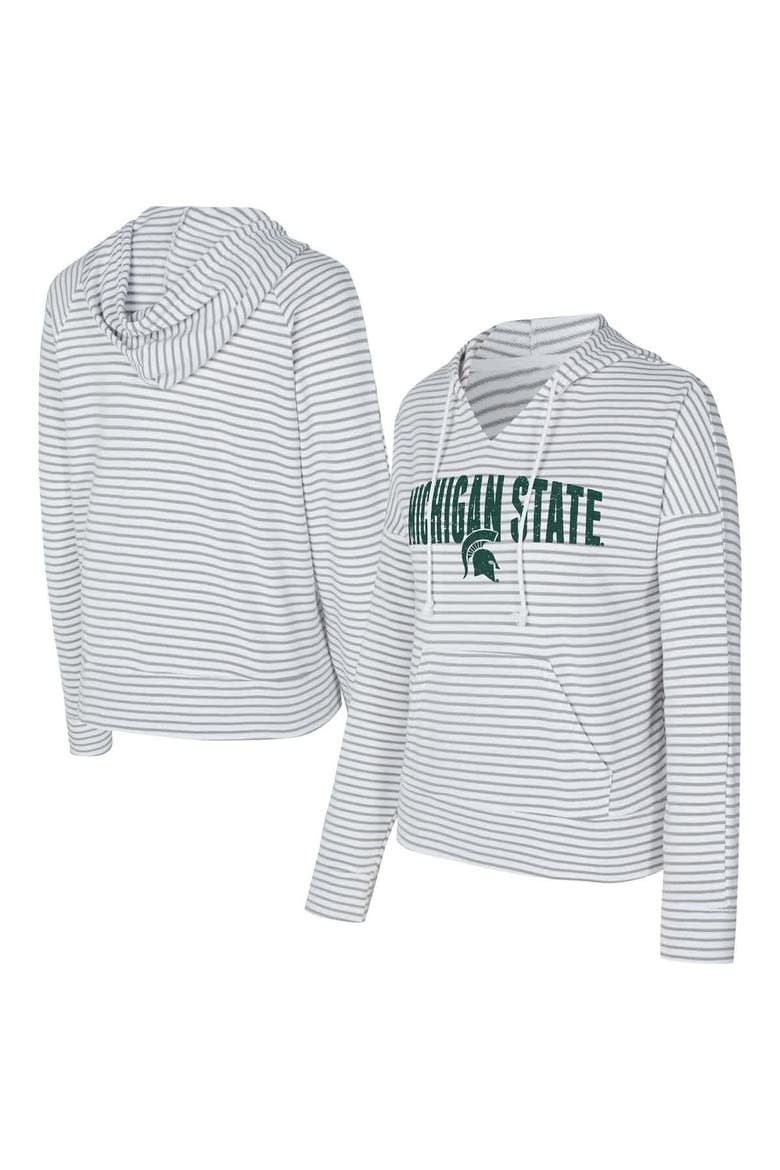 Men's Concepts Sport  White/Gray Michigan State Spartans French Terry Striped V-Neck Pullover Hoodie, Main, color, White