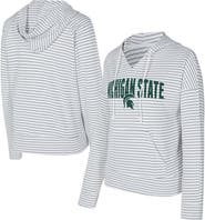 CONCEPTS SPORT Men's Concepts Sport  White/Gray Michigan State Spartans French Terry Striped V-Neck Pullover Hoodie