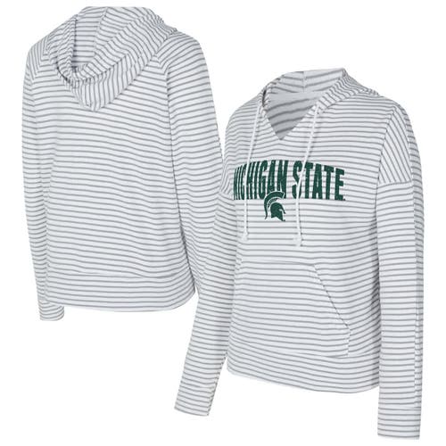 Concepts Sport Men's White/gray Michigan State Spartans French Terry Striped V-neck Pullover Hoodie In White