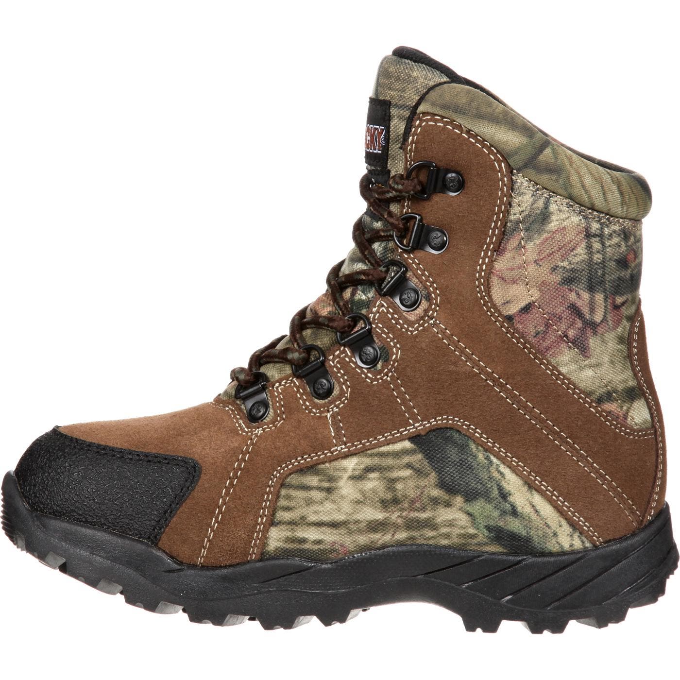 Rocky Waterproof Kids' Hunting Waterproof 800G Insulated Boot, Alternate, color, Brown And Mossy Oak Country