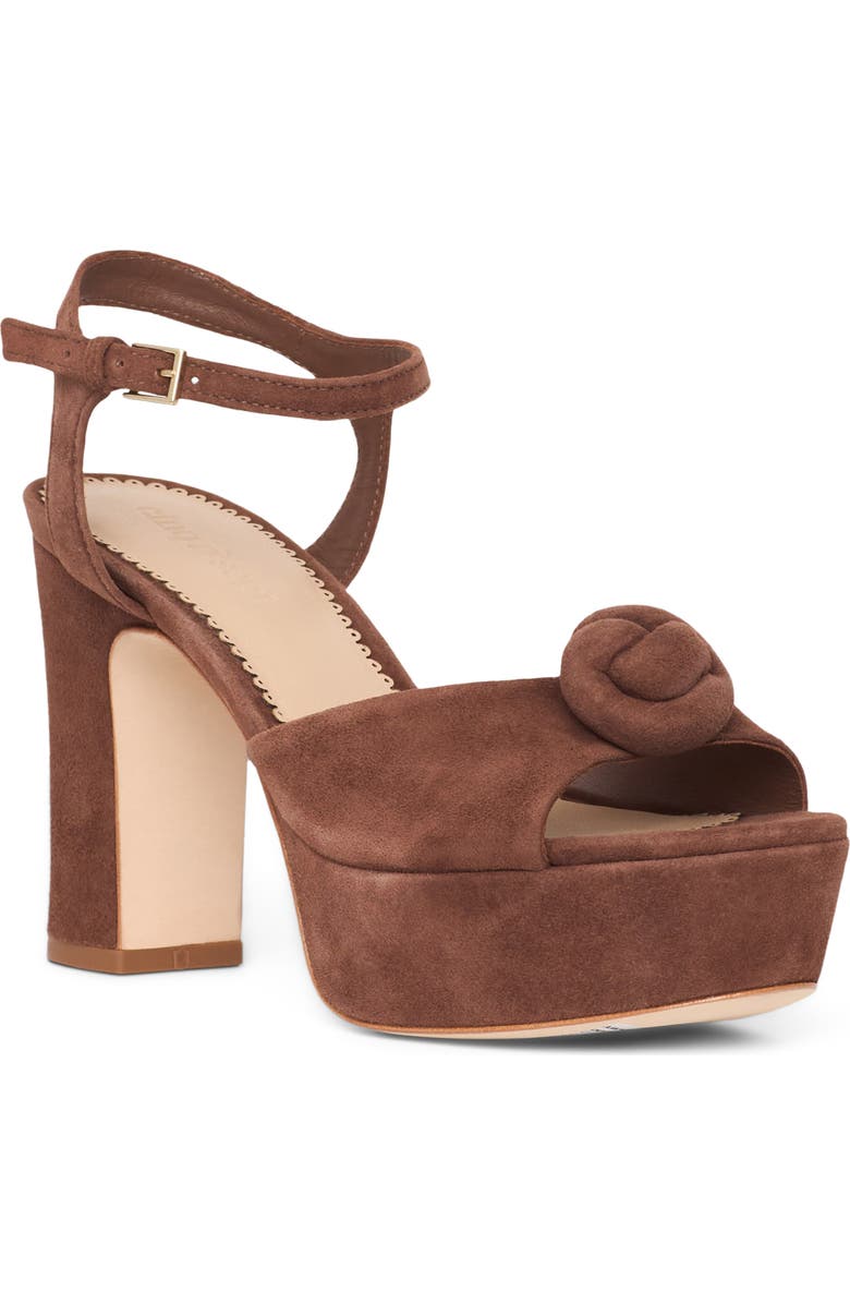 Cinq à Sept Arianna Suede Platform Sandal, Main, color, Dark Sepia