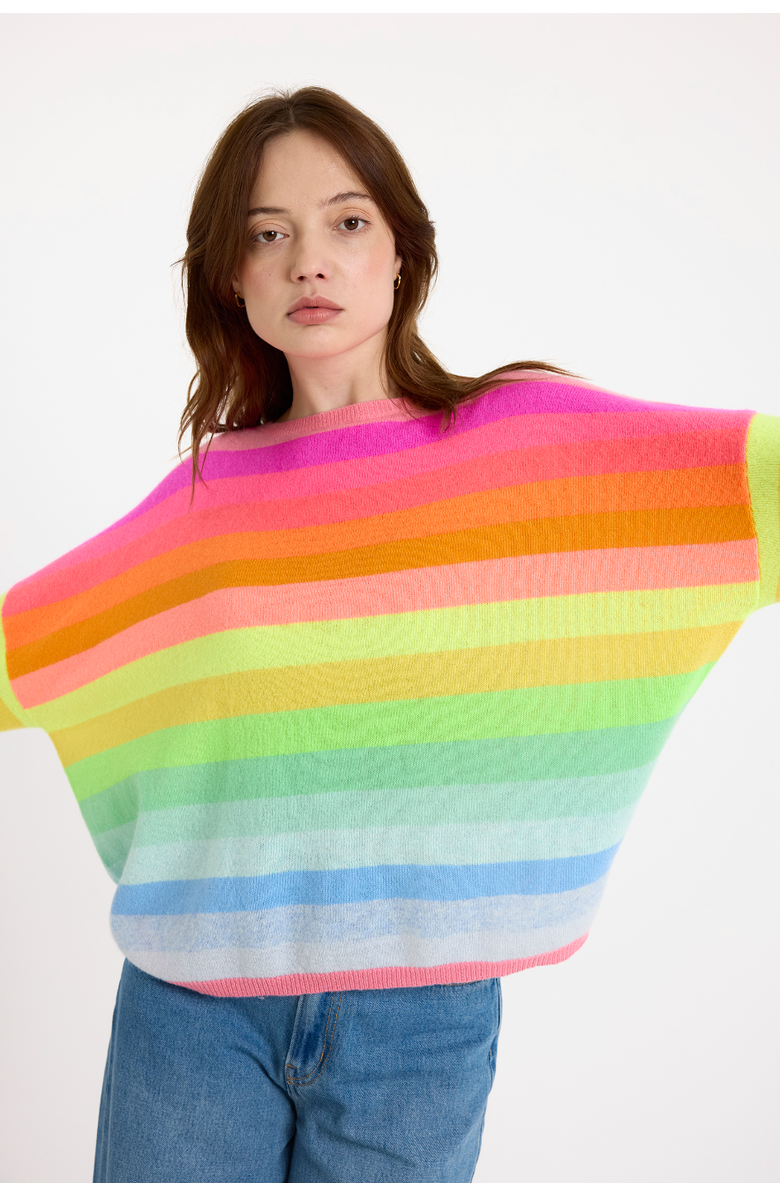 Brodie Pure Cashmere Stripe Up Crew Neck  100% Cashmere Sweater, Alternate, color, Rainbow Stripes